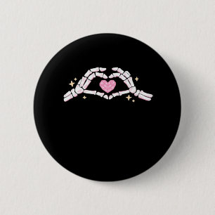 Badge Rond 5 Cm Skeleton Mains Coeur drôle