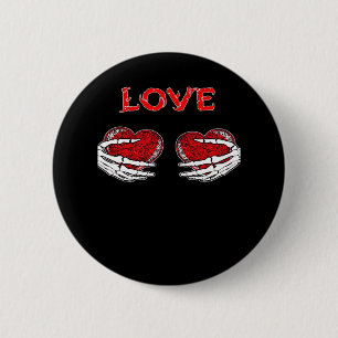 Badge Rond 5 Cm Skeleton Mains Coeur Drôle Design