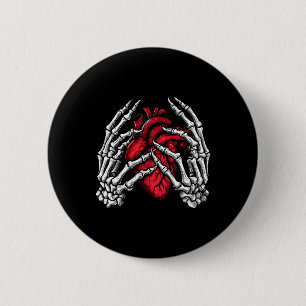 Badge Rond 5 Cm Skeleton Mains tenant Coeur Halloween Costume Wom