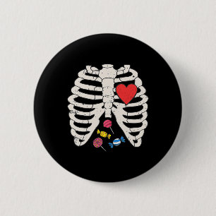 Badge Rond 5 Cm Skeleton Rib Cage Candy Coeur drôle Xray Halloween