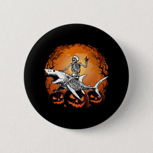 Badge Rond 5 Cm Skeleton Riding Shark Lazy Halloween Costume Funny