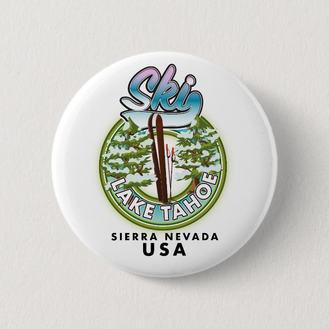 Badge Rond 5 Cm Ski Lake Tahoe Sierra Nevada USA (Devant)