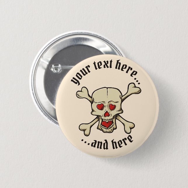 Badge Rond 5 Cm Skull with Hearts (Devant & derrière)