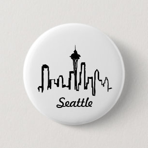 Badge Rond 5 Cm skyline de seattle à encre noire