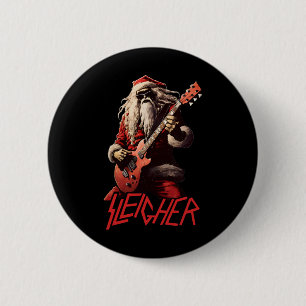 Badge Rond 5 Cm Sleigher Noël drôle de musique heavy metal