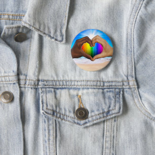 Badge Rond 5 Cm SlipperyJoe dégradé de cœur arc-en-ciel vif interr