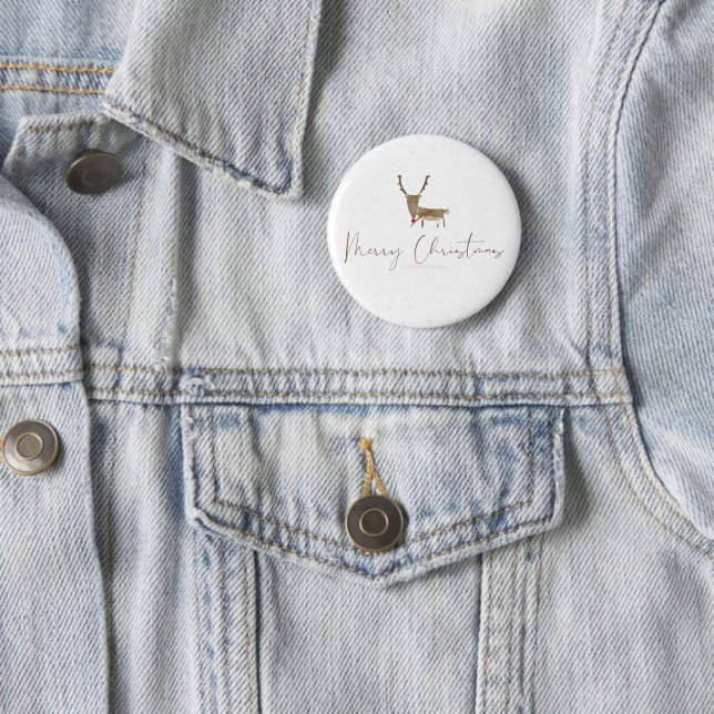 Badge Rond 5 Cm SlipperyJoe Joyeux rennes de Noël renne rouge nez (En situation)