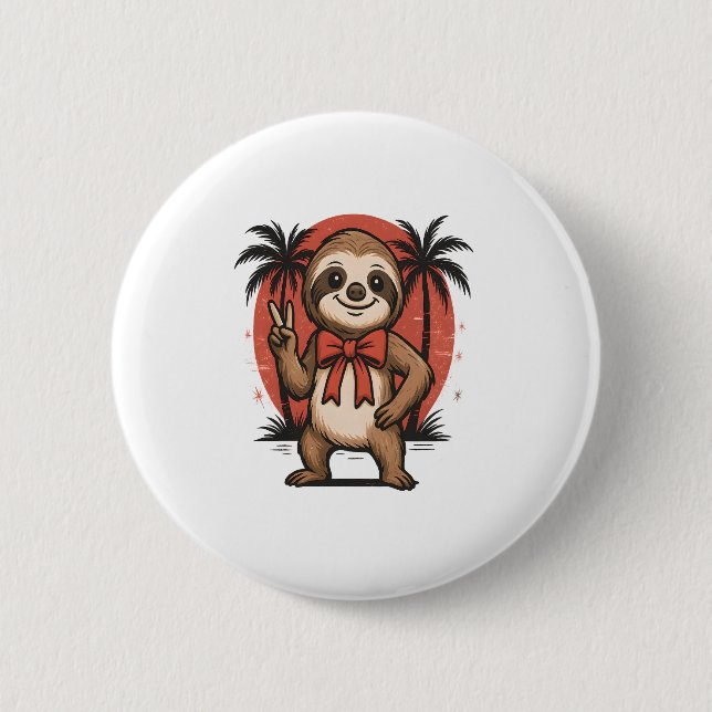 Badge Rond 5 Cm Sloth Summer Beach Rocking (Devant)
