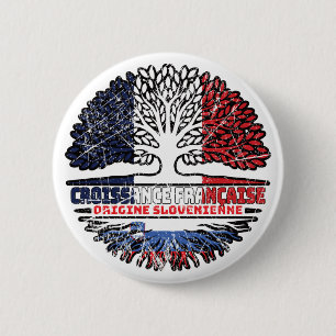 Badge Rond 5 Cm Slovénie slovène français France Racines de l'arb