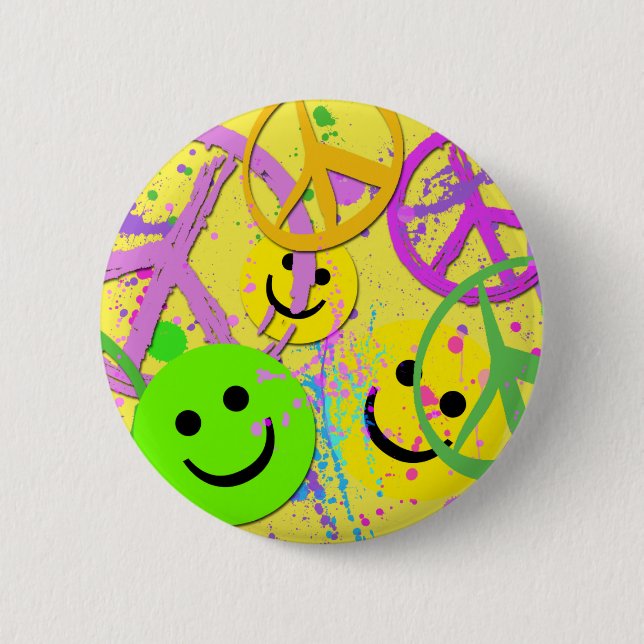 BADGE ROND 5 CM SMILEY ET SIGNES DE PAIX (Devant)