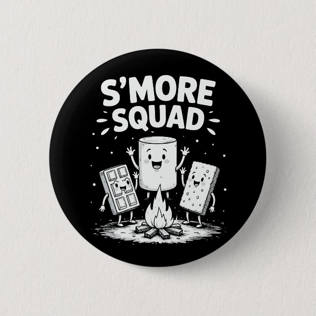 Badge Rond 5 Cm S'mores Squad Camping Campfire Cute Marshmallow (Devant)