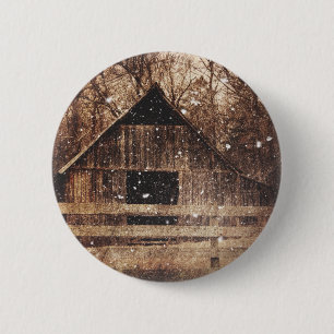 Badge Rond 5 Cm Snow Country rural Old Barn