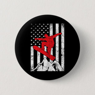 Badge Rond 5 Cm Snowboard American Flag Patriotique Snowboard Win