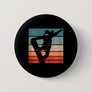 Badge Rond 5 Cm Snowboard Mountains Ski Slope Retro Snowboard