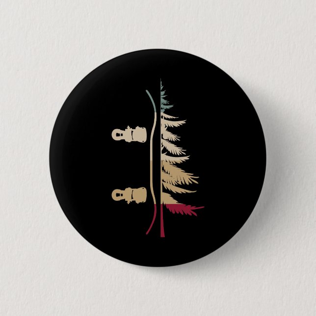 Badge Rond 5 Cm Snowboard Snowboard Tree Snowboardeur Rétro (Devant)