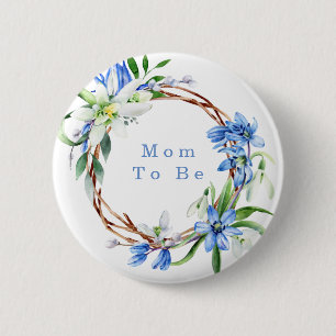 Badge Rond 5 Cm Snowdrops et Scilla Spring Floral Boy Baby shower