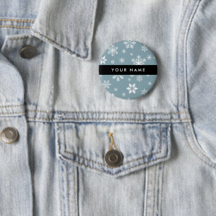 Badge Rond 5 Cm Snowflakes blanc, Grey, Votre nom, Personnaliser