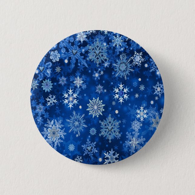 Badge Rond 5 Cm Snowflakes de Noël Bleu et argent (Devant)
