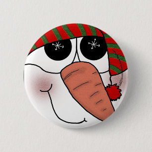 Badge Rond 5 Cm Snowman Face Snowflake Sparkake