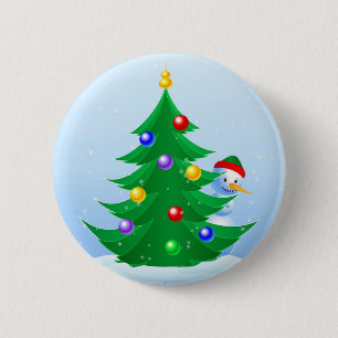 Badge Rond 5 Cm Snowman Peeking