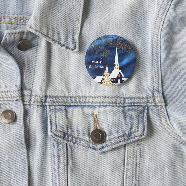 Badge Rond 5 Cm Snowy Christmas Church Amen Button (En situation)