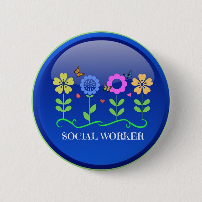 Badge Rond 5 Cm Social Worker, design floral (Devant)