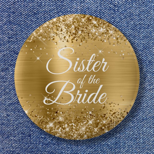 Badge Rond 5 Cm Soeur de la mariée Glittery Gold Foil (Sister of the Bride Glittery Gold Foil Button)