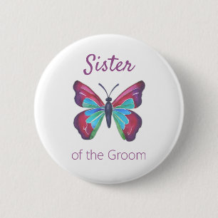 Badge Rond 5 Cm Sœur du marié Bouton Papillon