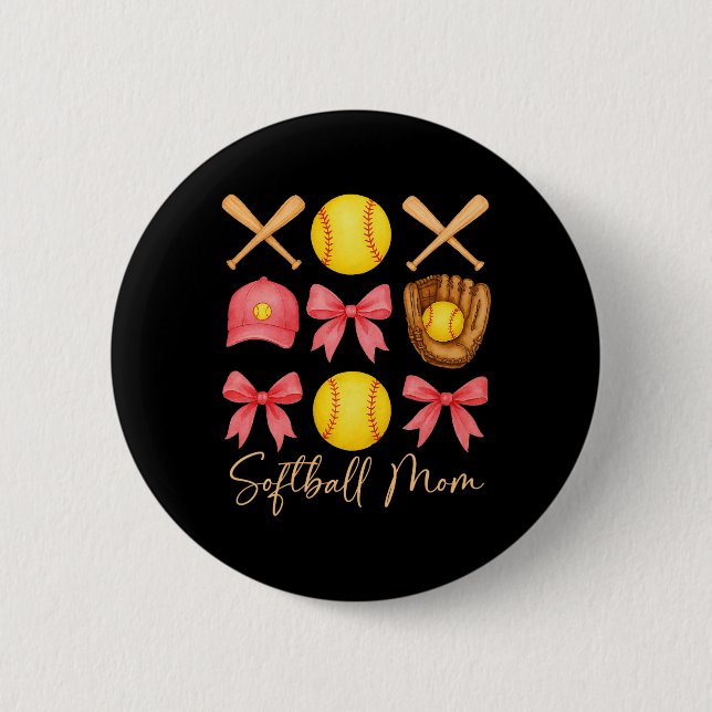 Badge Rond 5 Cm Softball Mom Coquette Bow Funny Coquette Bow Softb (Devant)