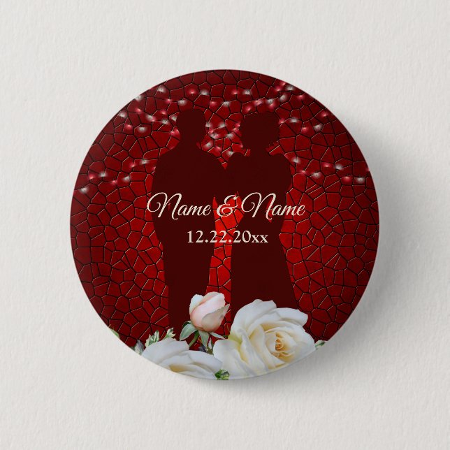 Badge Rond 5 Cm Soirée de mariage Rouge Floral Moderne (Devant)