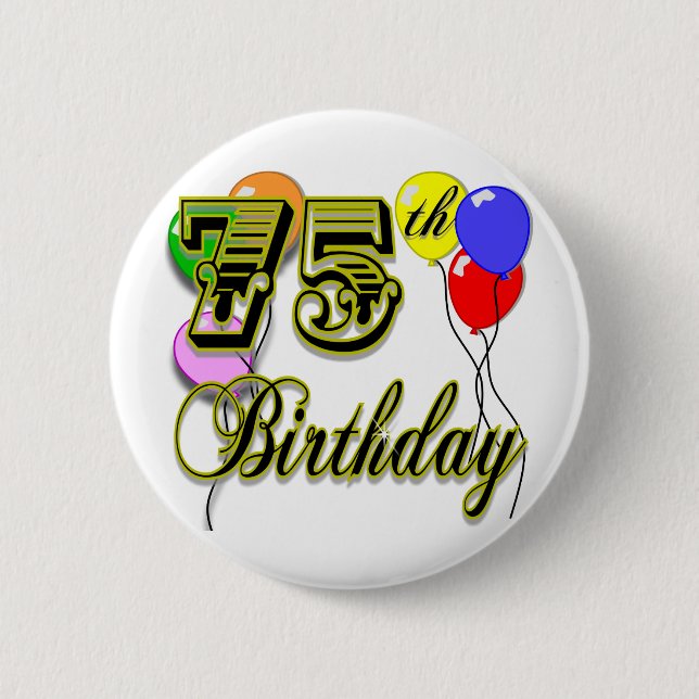 Badge Rond 5 Cm Soixante-quinzième célébration heureuse (Devant)