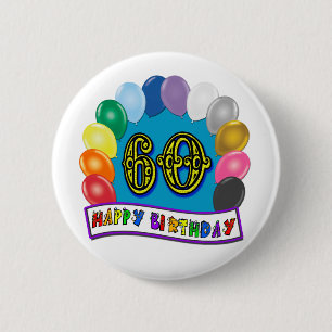 Badge Rond 5 Cm soixantième L'anniversaire monte en ballon le