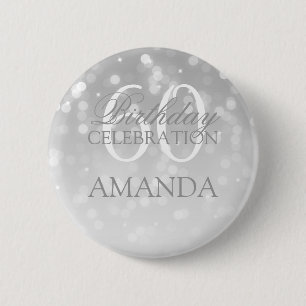 Badge Rond 5 Cm soixantième Lumières d'étincelle de Bokeh d'argent