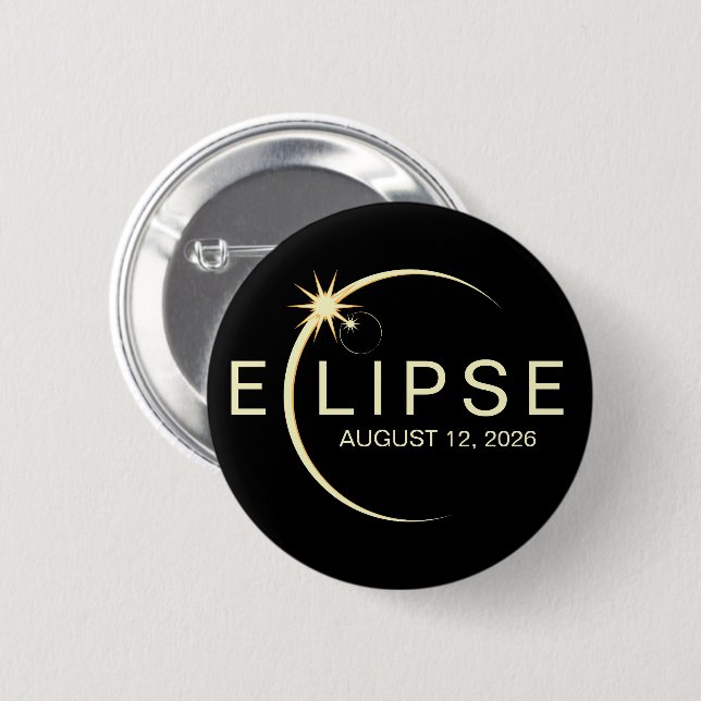 Badge Rond 5 Cm Solar Eclipse Astronomy Event 2026 (Devant & derrière)