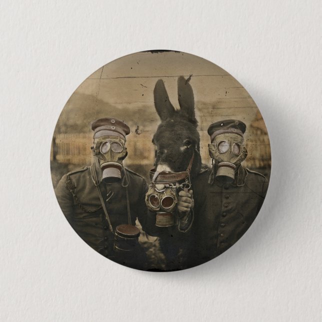 Badge Rond 5 Cm Soldats Masques d'âne et de gaz (Devant)