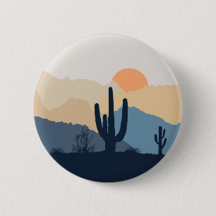Badge Rond 5 Cm Soleil désert bleu et beige
