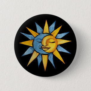 Badge Rond 5 Cm Soleil et Lune