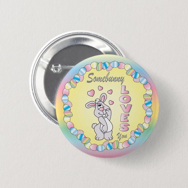 Badge Rond 5 Cm Somebunny vous aime lapin de Pâques (Devant & derrière)