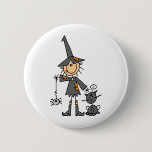 Badge Rond 5 Cm Sorcière avec le chat noir