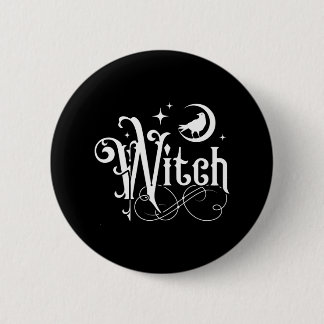 Badge Rond 5 Cm Sorcière Avec Lune Et Corbeau