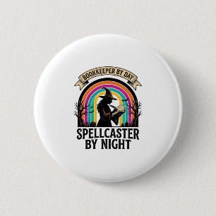 Badge Rond 5 Cm Sorcière Comptable Rétro Halloween Comptabilité De