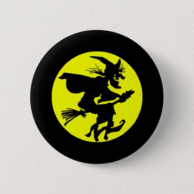 Badge Rond 5 Cm Sorcière contre la pleine lune (Devant)