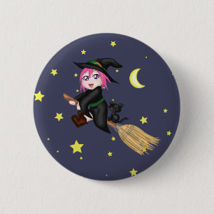 Badge Rond 5 Cm Sorcière mignonne