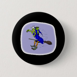 Badge Rond 5 Cm sorcière scarey sur le balai