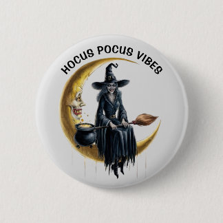 Badge Rond 5 Cm Sorcière sur la Lune
