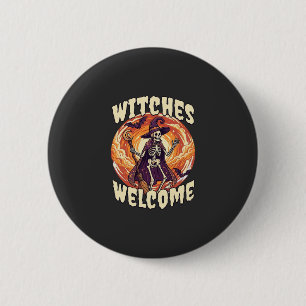 Badge Rond 5 Cm Sorcières Bienvenue Halloween Squelette Sorcière B