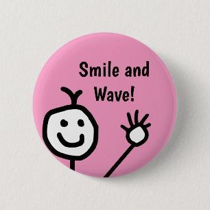 Badge Rond 5 Cm Sourire et Wave Pink heureux