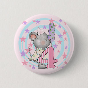 Badge Rond 5 Cm Souris 4e anniversaire T-shirts et cadeaux