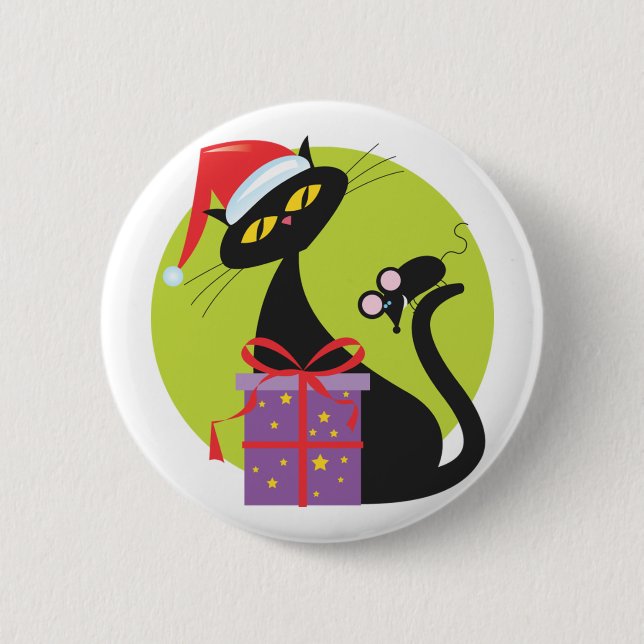 Badge Rond 5 Cm Souris Noir Chat Noir 1950 (Devant)