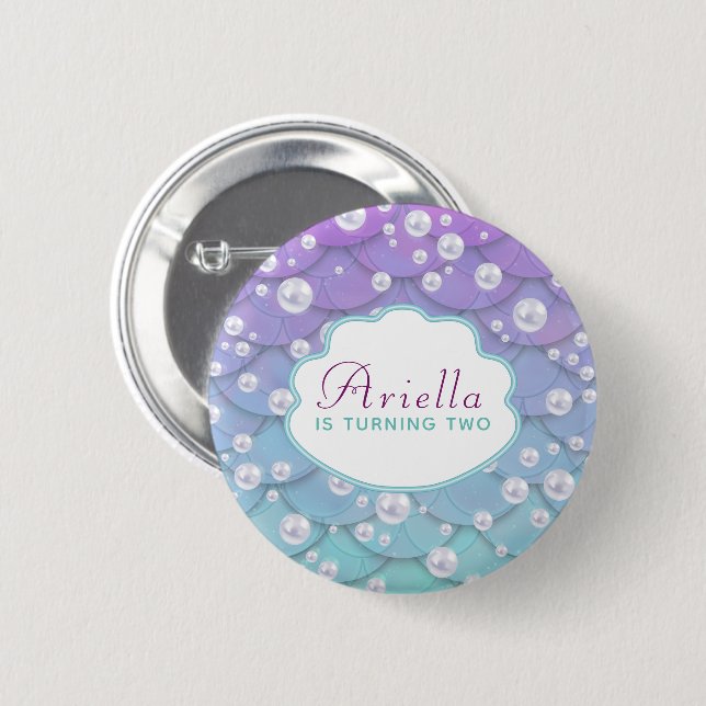 Badge Rond 5 Cm Sous la mer Sirène mignonne Anniversaire (Devant & derrière)